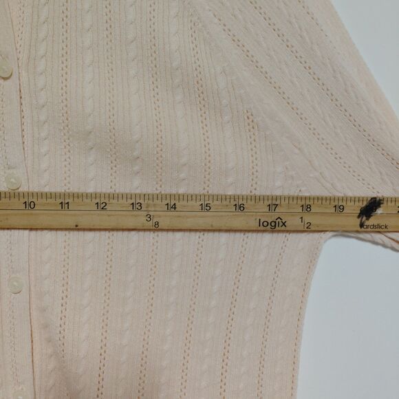 Lands End peachy cable knit cardigan with satin trim size S - Picture 7 of 9